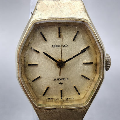 Seiko Watch Women 19mm Champagne Dial Gold Tone Octagon Manual 11043390 Runs1