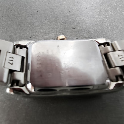 Seiko Solar Tank Watch Women 19mm White Dial Two Tone Rectangle Lukia V111 RunsA9