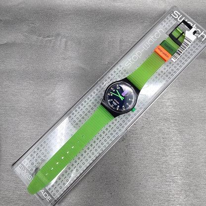 Swatch Stop-Watch Jess'Rush Watch Men 34mm Black Dial SSB100 New Battery NOS11