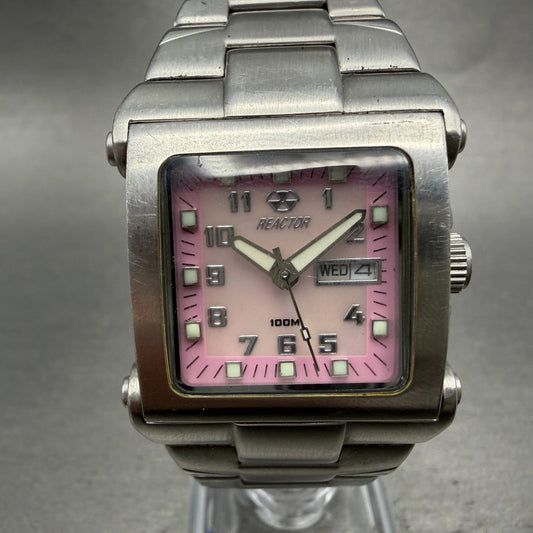 Reactor MC2 Watch Women 27mm Pink Dial Silver Tone Daydate Rectangle New battery0