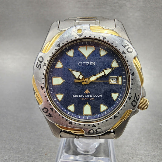 Citizen Eco-Drive Dive Watch Men 40mm Blue Dial Titanium Date Round Runs