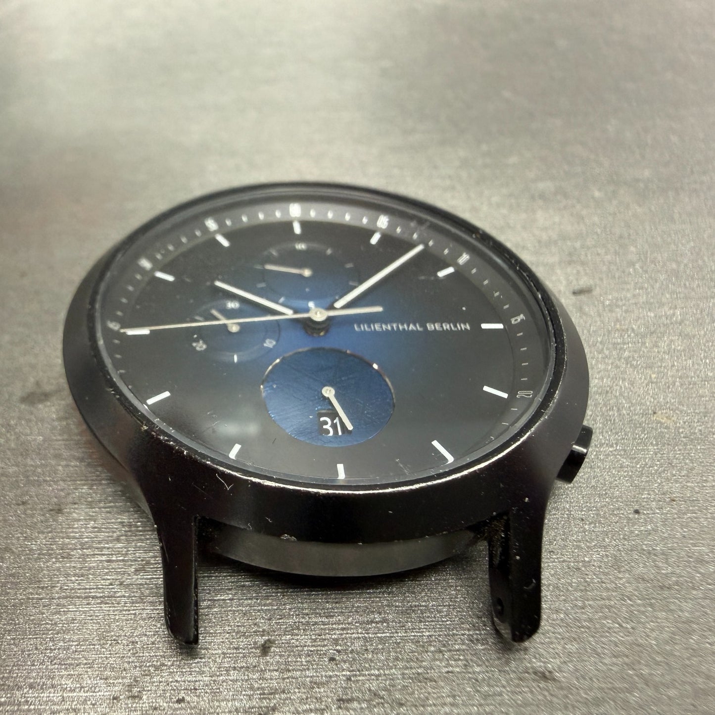 Lilienthal Berlin Chronograph Watch Men 42mm Black Dial Black Meteorite PARTS7