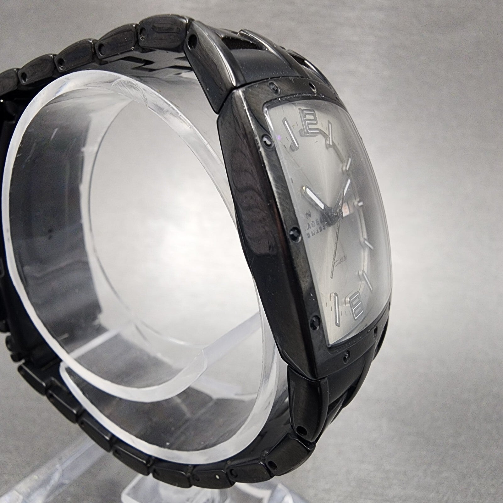 Skagen Tank Watch Women 27mm Silver Dial Black Case Daydate Rectangle New BAtt3