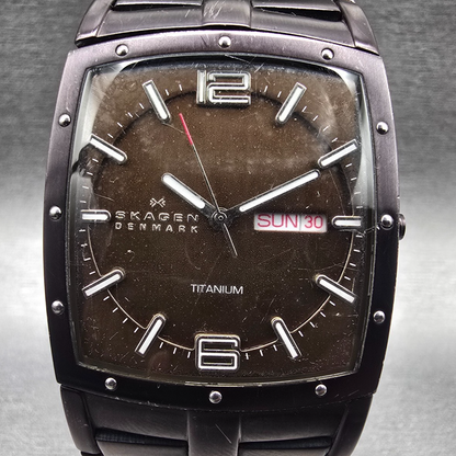 Skagen Watch Men 34mm Brown Dial Titanium Daydate Rectangle 396LTMXD New Battery1