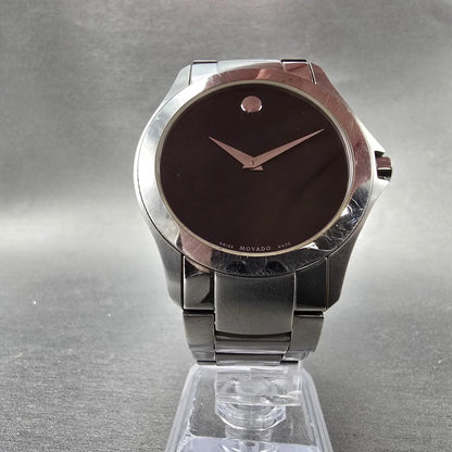 Movado Faceto Watch Men 39mm Black Dial Silver Tone 84 G2 1855 New Battery BNUIK5