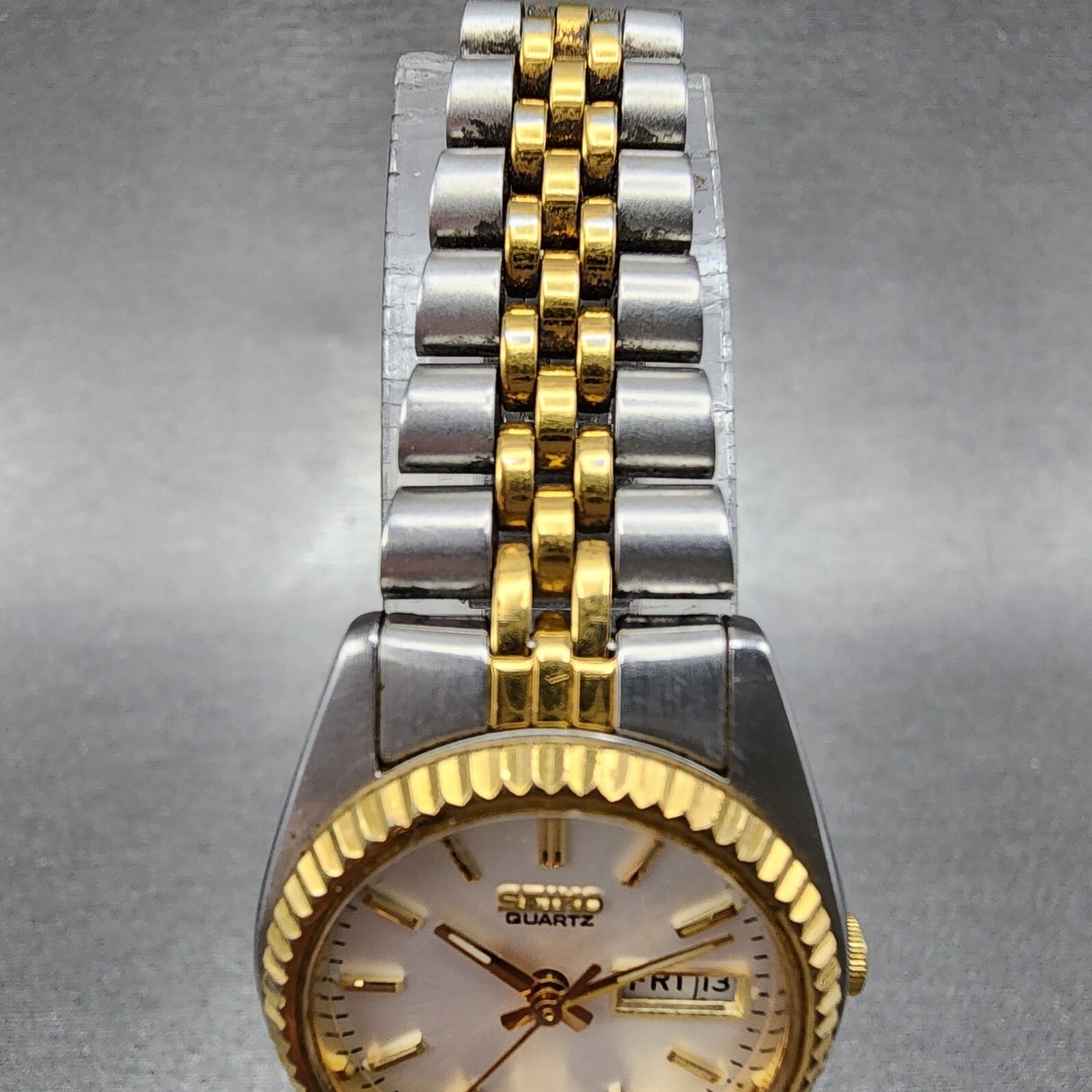 Seiko Watch Women 24mm White Dial Two Tone Daydate Round 7n830041 New Battery A4