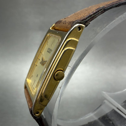 Citizen CQ Tank Watch Women 15mm Champagne Dial Gold Tone 2200-229169 NewBattery2