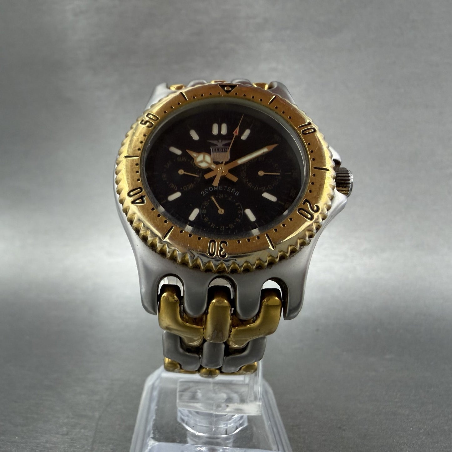 Elgin Watch Men 37mm Black Dial Two Tone Daydate Round FK-527A New Battery5