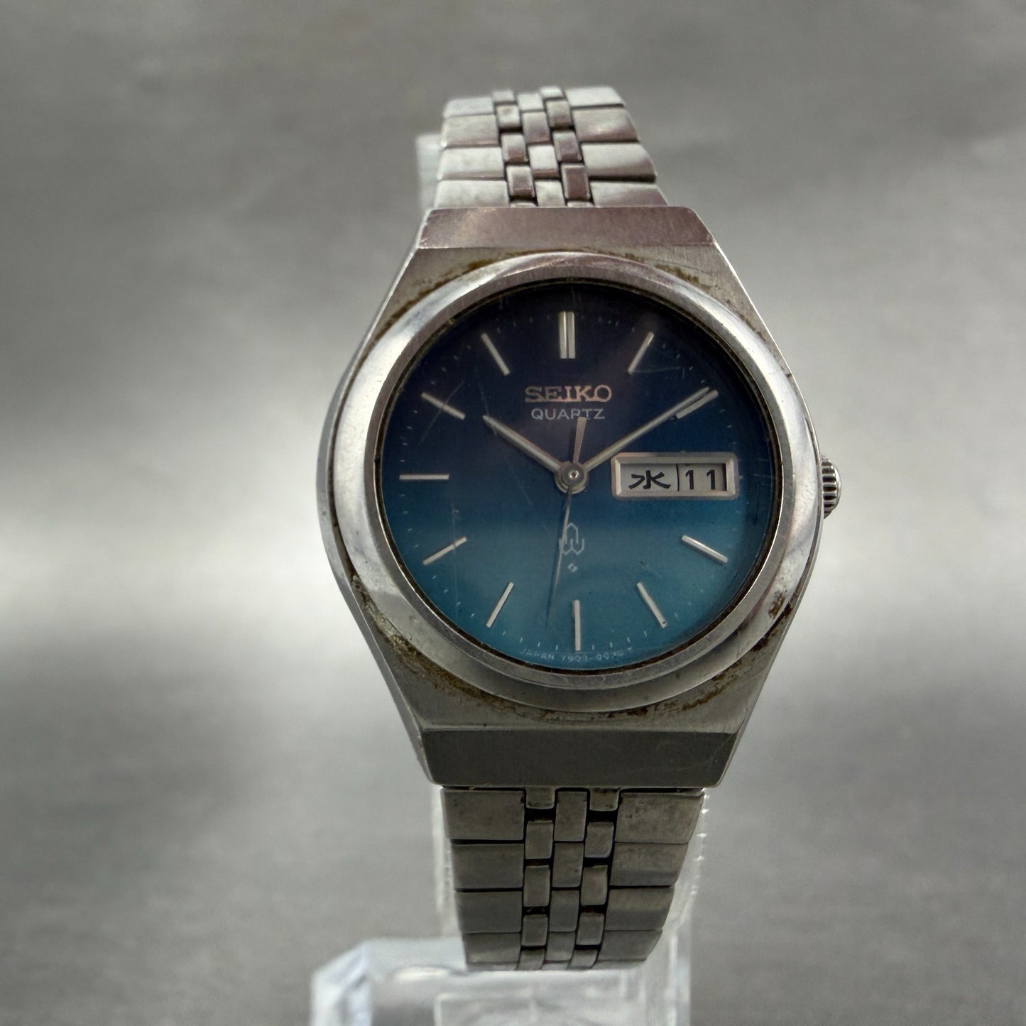 Seiko Watch Women 26mm Blue Dial Silver Tone Daydate Round 7903-0110 New Battery5