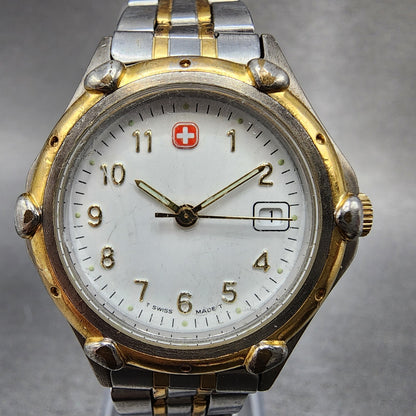 Wenger SAK Design Watch Women 28mm White Dial Two Tone Date Round New Battery1
