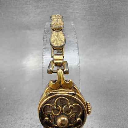 Rotary Watch Women 18mm Cream Dial Gold Tone Round Manual Wind Runs Flip Cover4