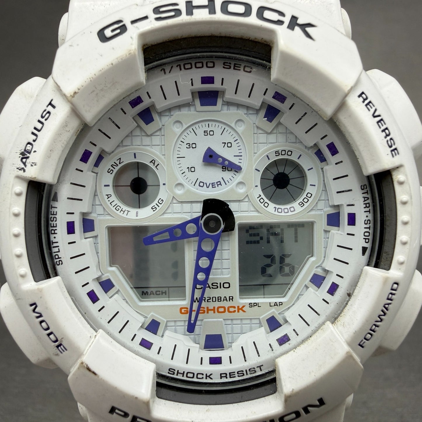 Casio G-Shock Watch Men 51mm Analog Digital White Alarm Chrono Round GA-100A1