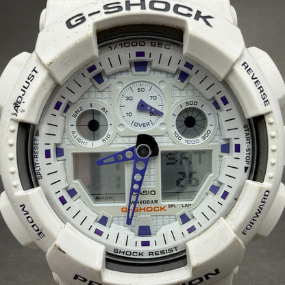 Casio G-Shock Watch Men 51mm Analog Digital White Alarm Chrono Round GA-100A1
