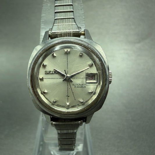 Seiko Automatic Watch Women 22mm Silver Dial Silver Tone Date 2517-0291 PARTS0
