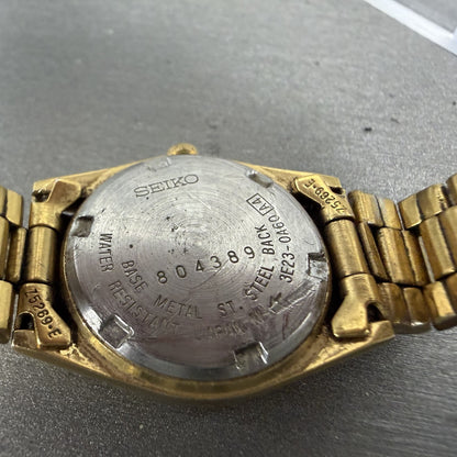 Seiko SQ Watch Women 24mm Gold Dial Gold Tone Daydate Round 3E23-0A60 NewBatt HG10