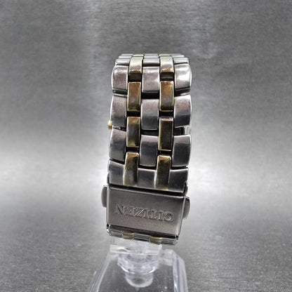 Citizen Eco-Drive Watch Men 35mm Black Dial Two Tone Daydate E100-K003091 Runs Q7