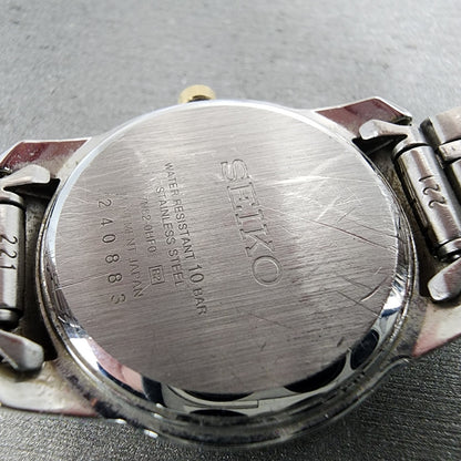 Seiko Watch Women 27mm Gray Dial Two Tone Date Round 7N82-0HF0 New Battery