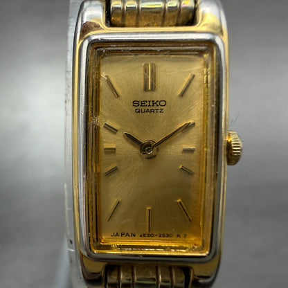 Seiko Tank Watch Women 13mm Champagne Dial Gold Tone VTG 2E20-7029 New Battery1