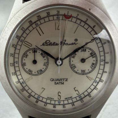Eddie Bauer Triple Calendar Watch Men 38mm White Dial Steel Round #53201 PARTS2