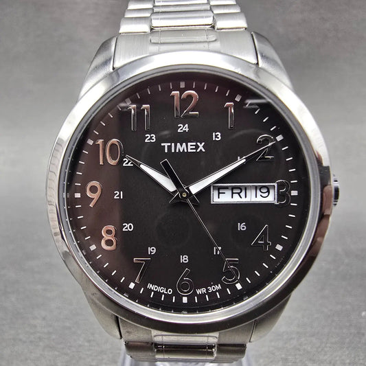 Timex South Street Sport Watch Men 36mm Black Dial Steel Daydate T2M932 New Batt0