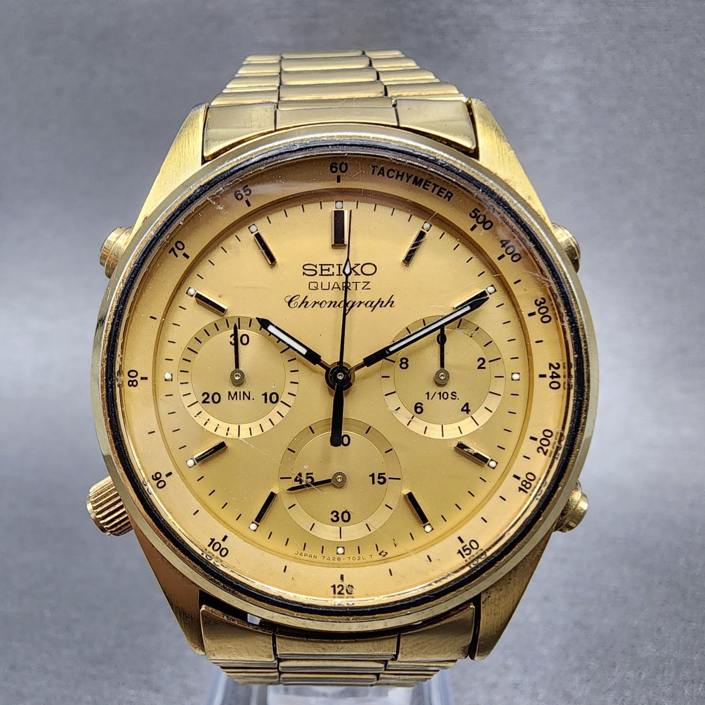 Seiko Chronograph Watch Men 37mm Champagne Dial God Tone 7a287029 New Battery0