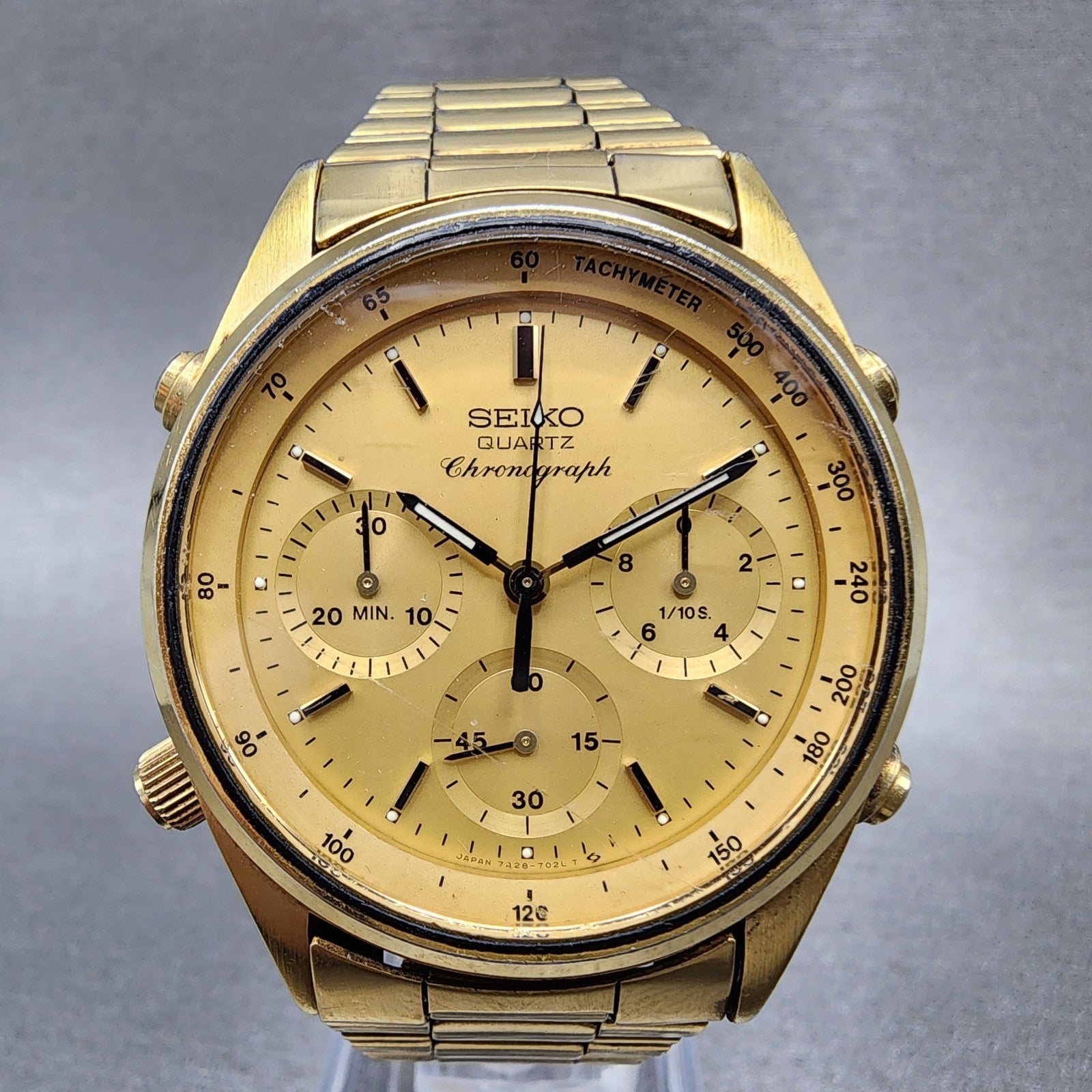 Seiko Chronograph Watch Men 37mm Champagne Dial God Tone 7a287029 New Battery0