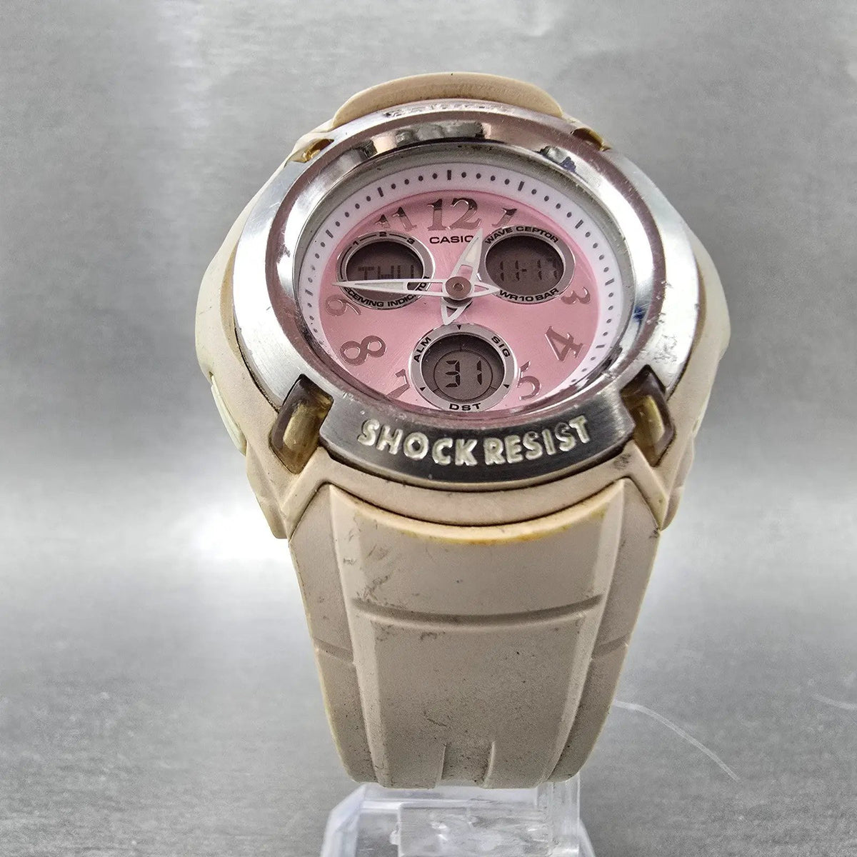 Casio Baby-G Watch Women 41mm Pink Dial Cream Case Analog Digital BG-1501 Newbat5