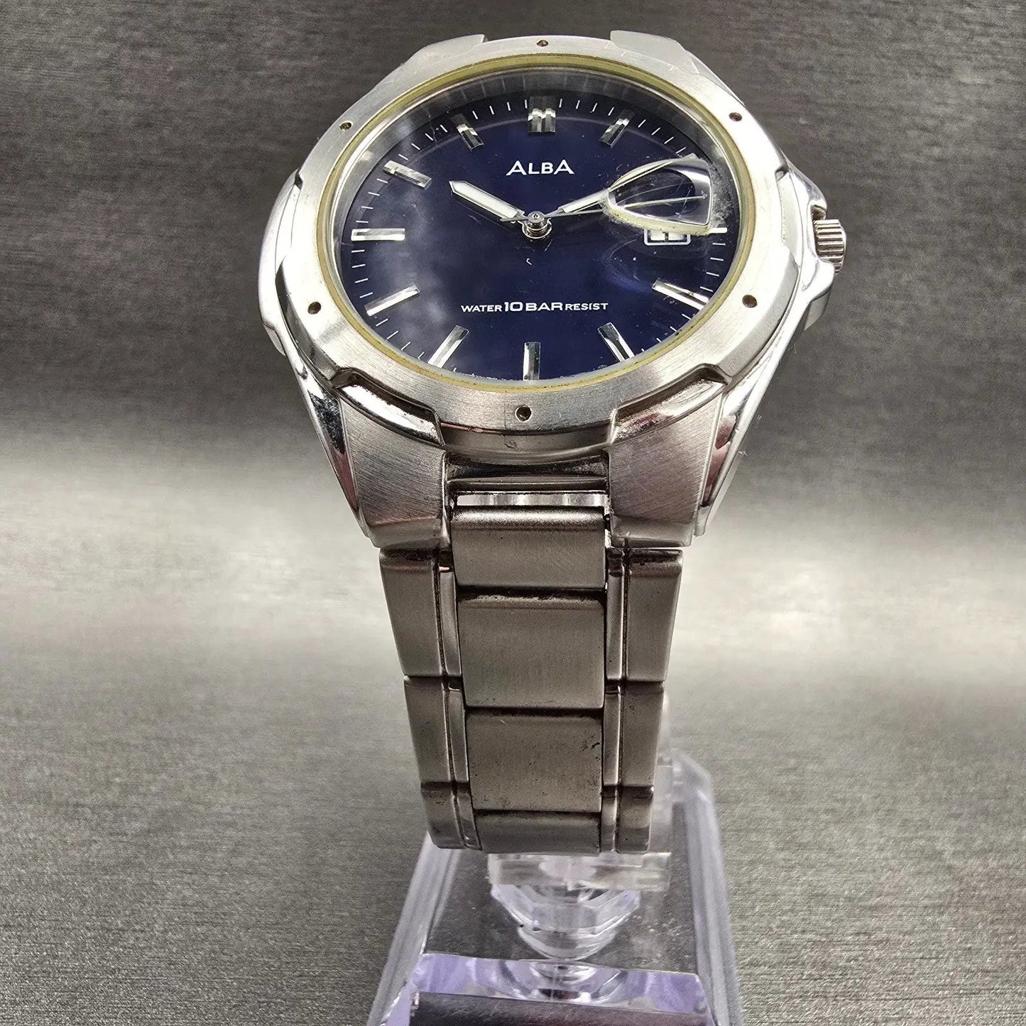 Seiko Alba Watch Men 39mm Blue Dial Silver Tone Date Round V732-0S00 New Battery5