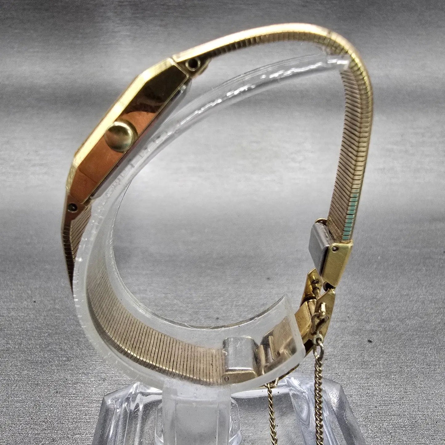 Seiko Watch Women 12mm Gold Dial Gold Tone Rectangle 1320-5040 New Battery VTG6