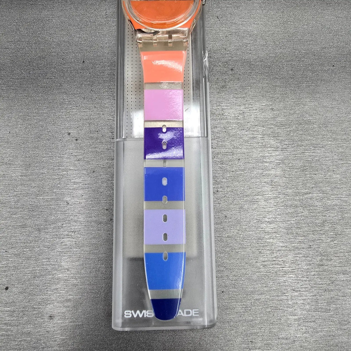 Swatch Orange Painted Time Watch Men 34mm Clear Case GK378 New Battery NOS3