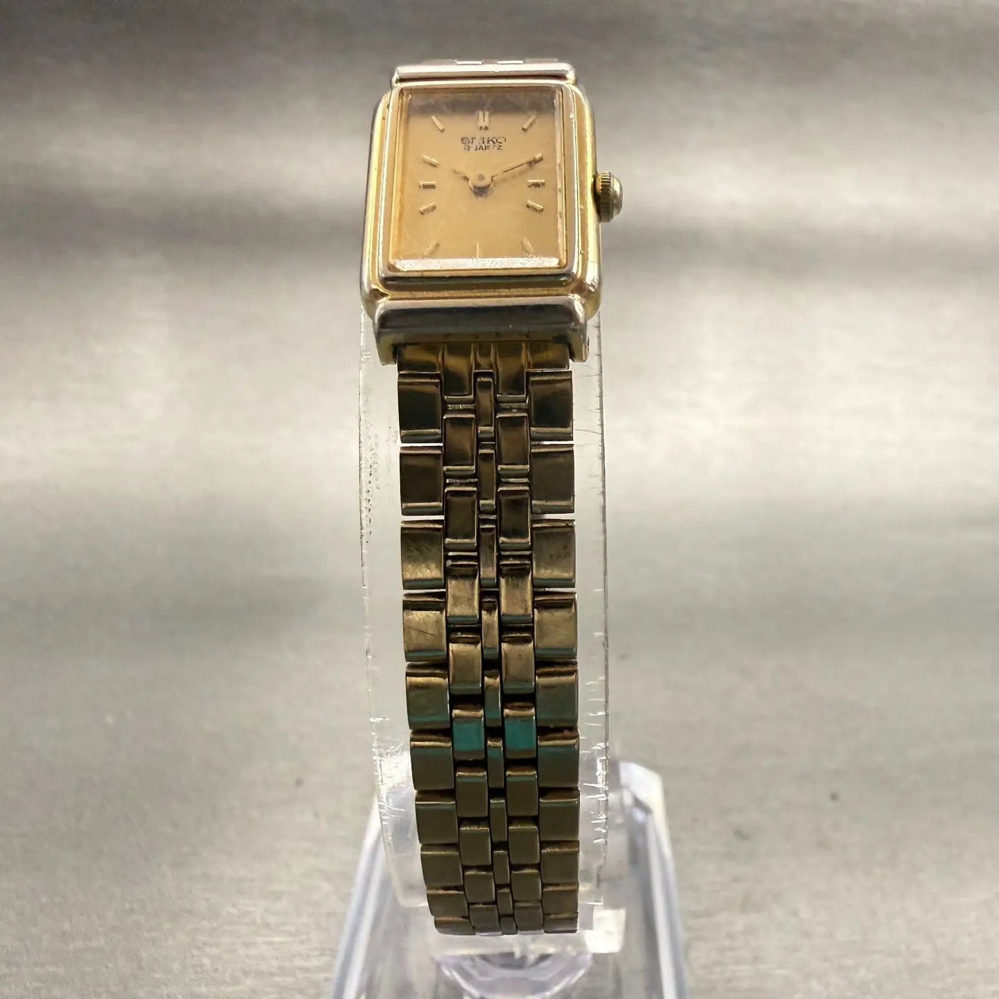 Seiko Watch Women 14mm Gold Dial Gold Tone Rectangle 1F20-5B80 New Battery VTG5