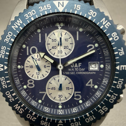 Citizen Chronograph Watch Men 40mm Blue Dial Steel Date Round JAF 0610 New batt1