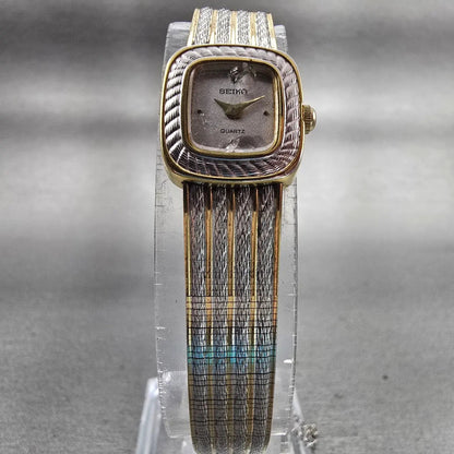 Seiko Watch Women 14mm Silver Dial Two Tone Rectangle 1E20-5190 New Battery VTG5