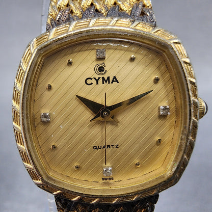 Cyma Watch Women 22mm Gold Dial Gold Tone Rectangle 616 New Battery Vintage1