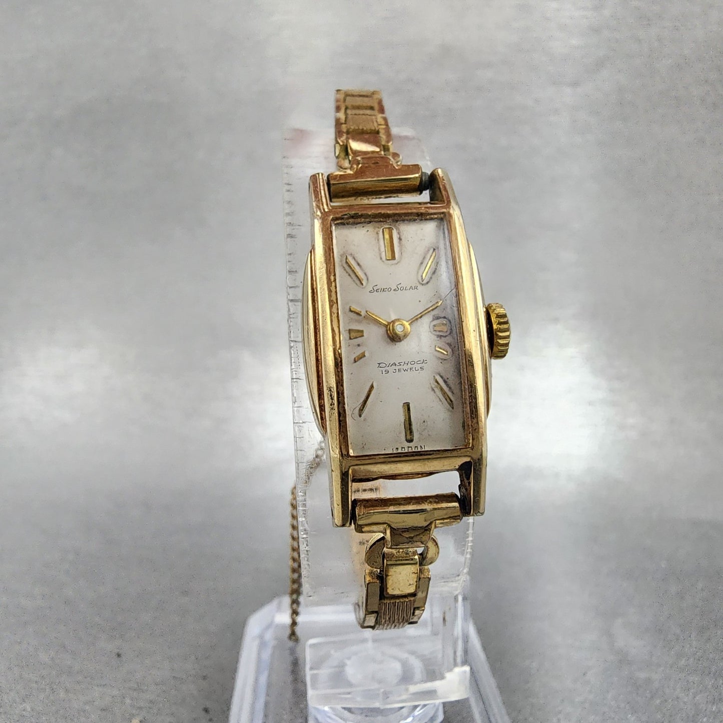 Seiko Solar Tank Watch Women 15mm Silver Dial Gold Filled Manual 532 Runs5