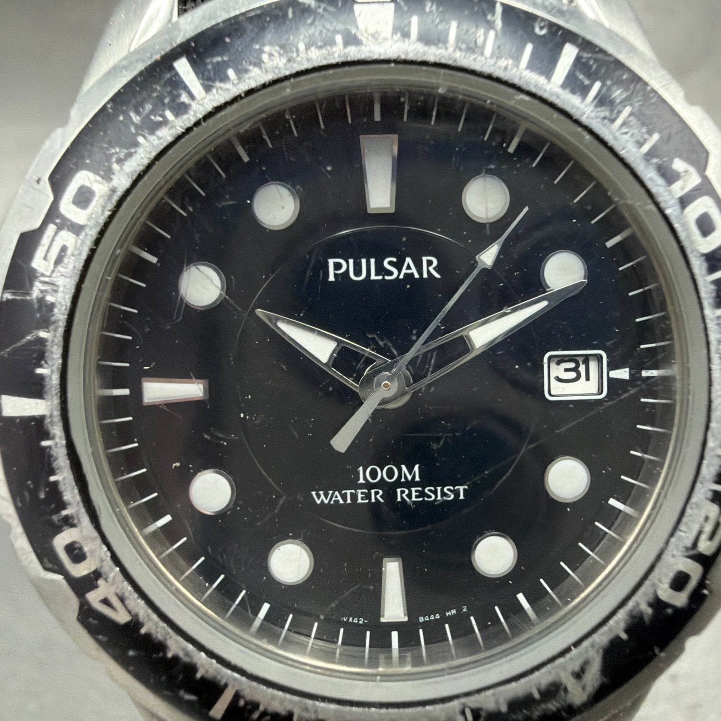 Seiko Pulsar Dive Watch Men 42mm Black Dial Silver Tone Date VX42-X062 New Batt1