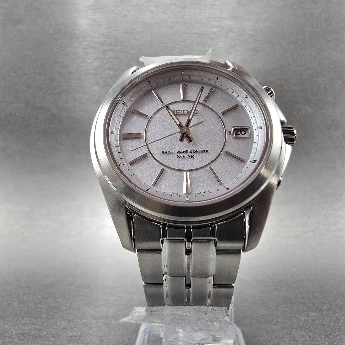 Seiko Atomic Solar Watch Men 39mm White Dial Silver Date Round 7B42-0AK0 PARTS7