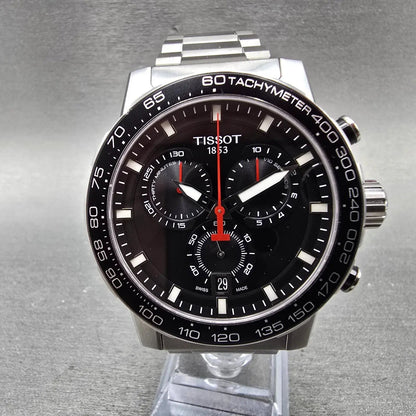 Tissot Supersport Chrono Watch Men 46mm Black Dial Steel Date Round New Battery0