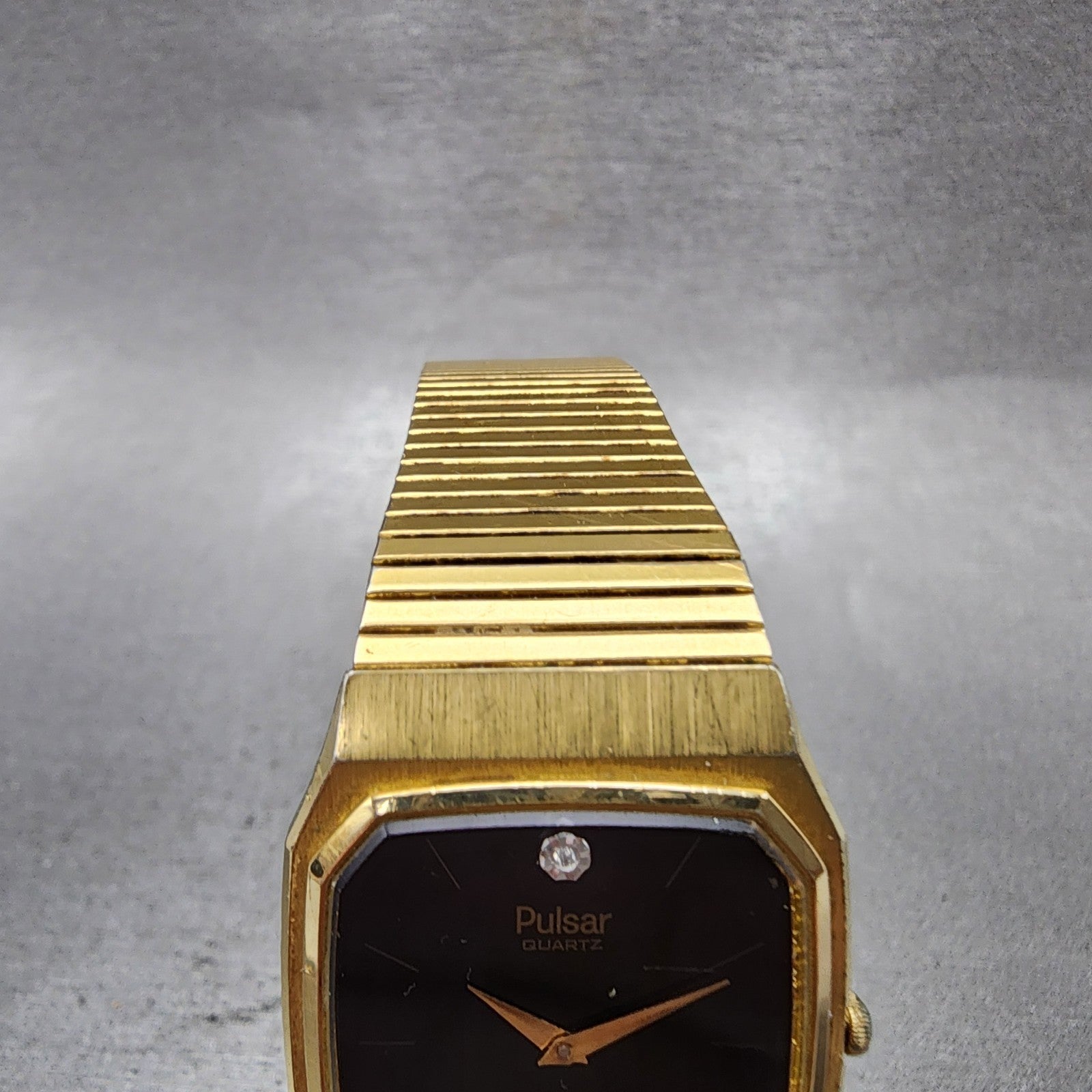 Pulsar Tank Watch Men 28mm Black Dial Gold Tone Rectangle V3205160 New battery4
