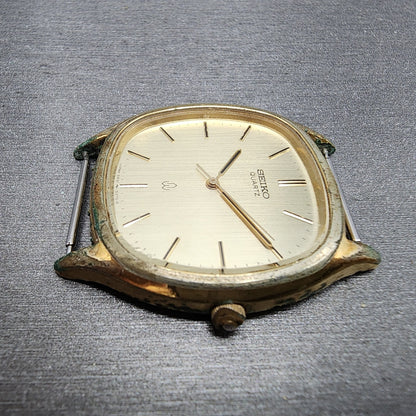 Seiko Watch Men 33mm Champagne Dial Gold Tone Rectangle 5931-5330 New Battery