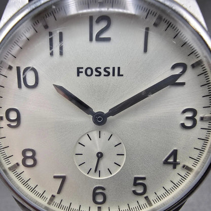 Fossil Watch Men 42mm Silver Dial Silver Tone Round FS4851 New Battery1