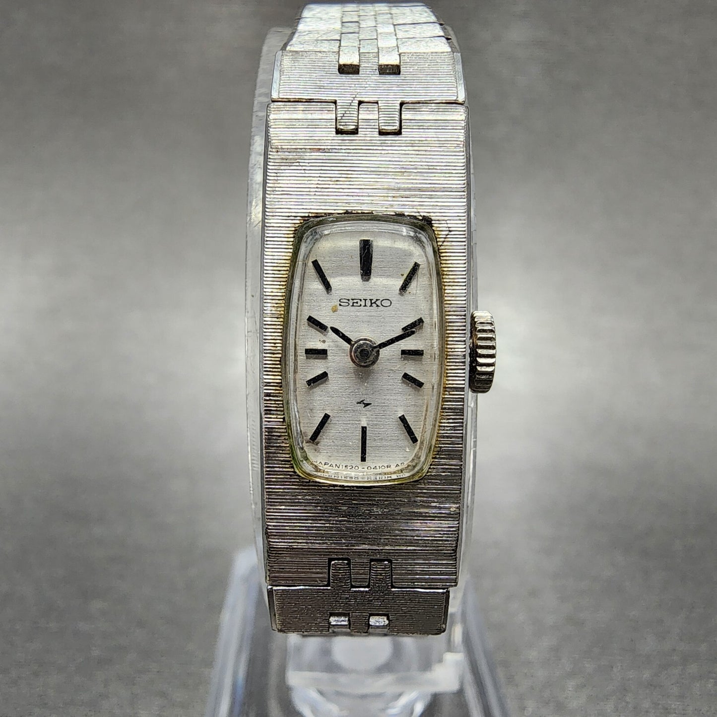Seiko Tank Watch Women 12mm Silver Dial Silver Tone Rectangle Manual Wind Runs0