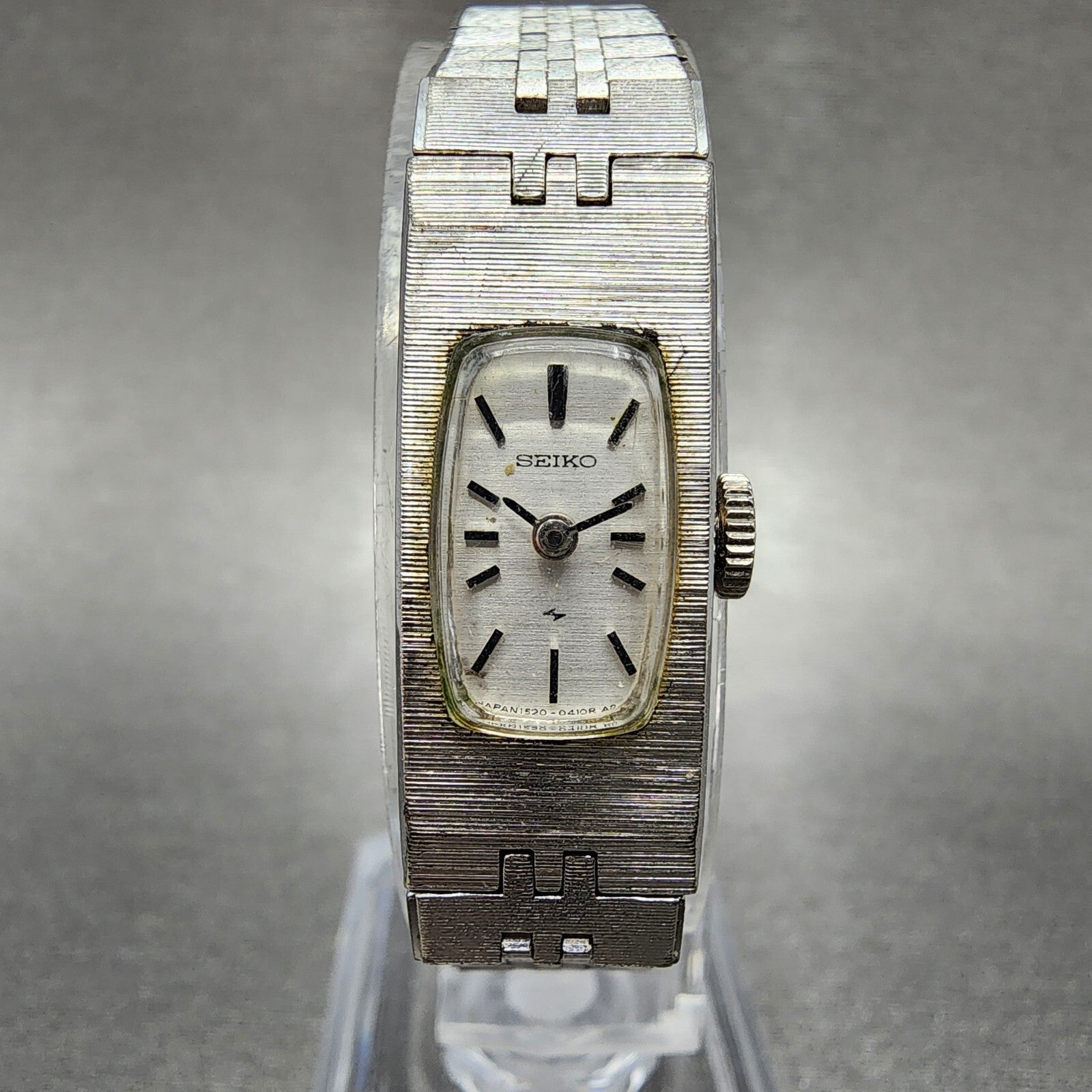 Seiko Tank Watch Women 12mm Silver Dial Silver Tone Rectangle Manual Wind Runs0