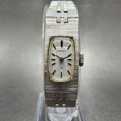 Seiko Tank Watch Women 12mm Silver Dial Silver Tone Rectangle Manual Wind Runs0