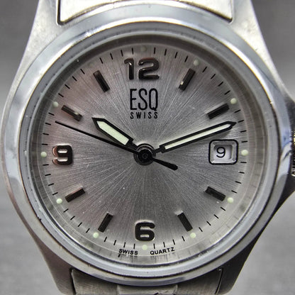ESQ Watch Women 26mm Silver Dial Steel Date Round E5054 New Battery1