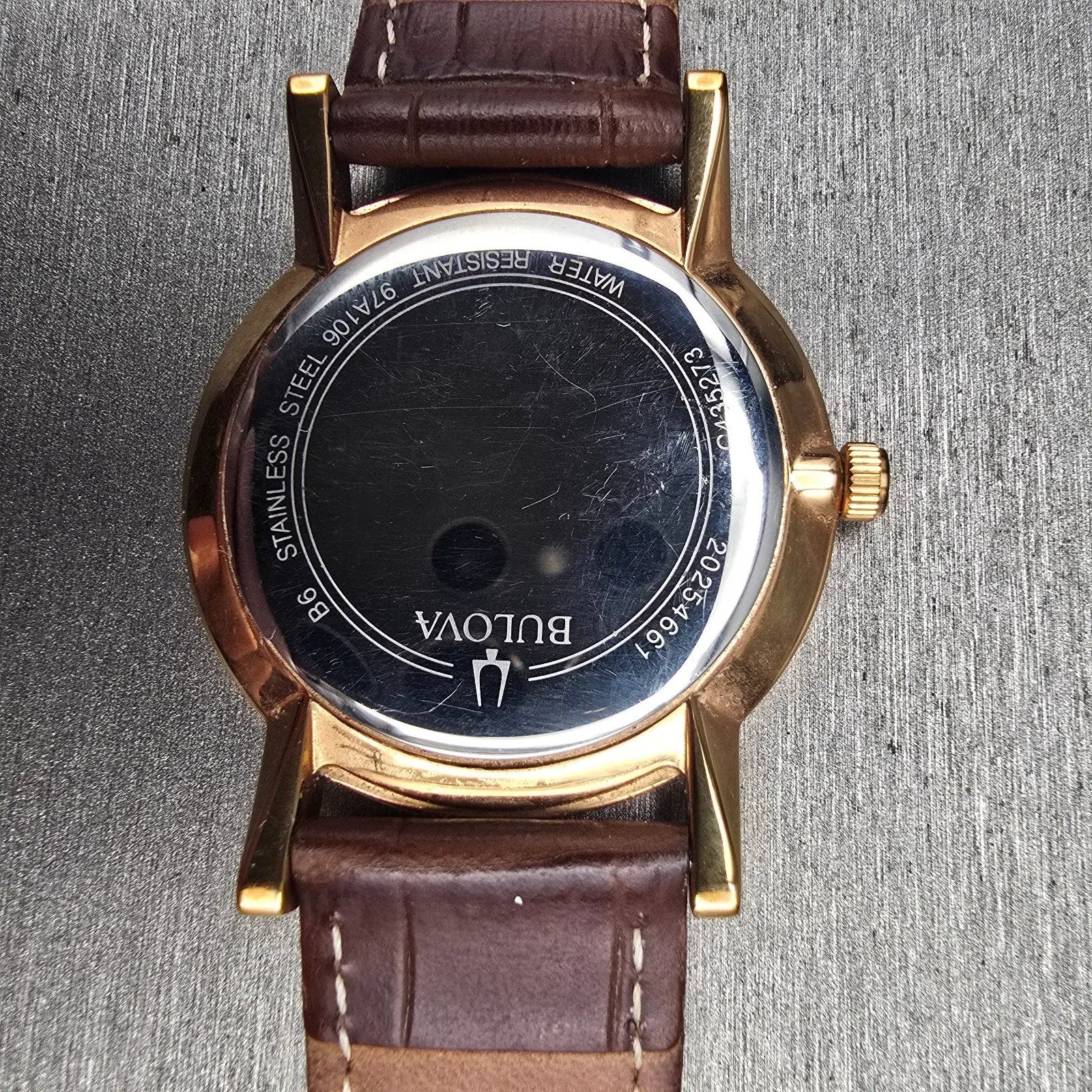 Bulova Mens Watch 38mm White Dial Gold Tone Round 97A106 Leather Band New Batt10