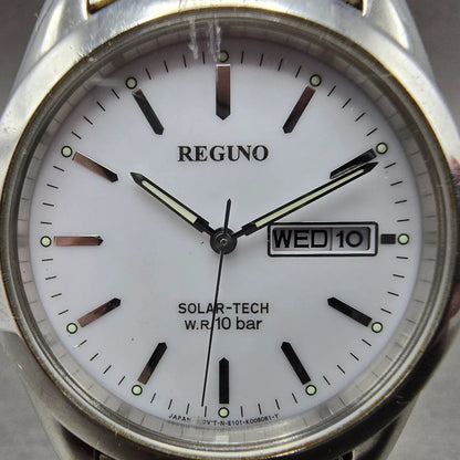 Citizen Reguno Solar Watch Men 36mm White Dial Steel Daydate E101-K005299 Runs1