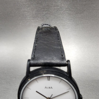 Seiko ALBA Watch Women 32mm White Dial Black Tone Round Y131-6040 New Battery