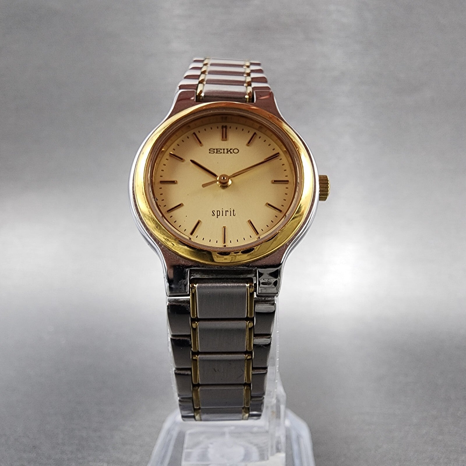Seiko Spirit Watch Women 25mm Champagne Dial Two Tone Round 7N016A80 New Batt5