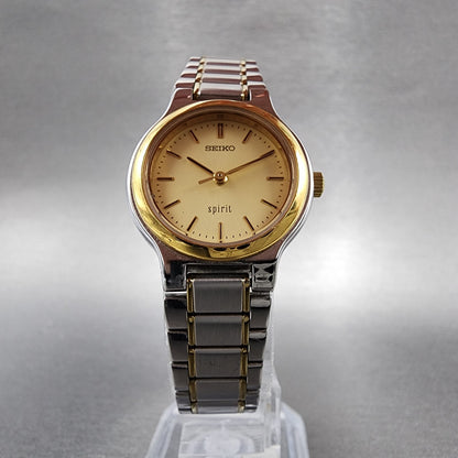 Seiko Spirit Watch Women 25mm Champagne Dial Two Tone Round 7N016A80 New Batt5
